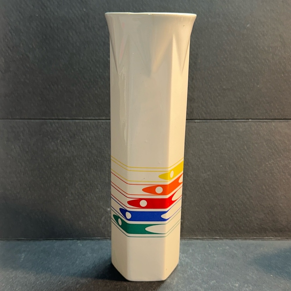 Vintage FIDA Modernist Porcelain Rainbow Bud Vase Japan 1986 MCM